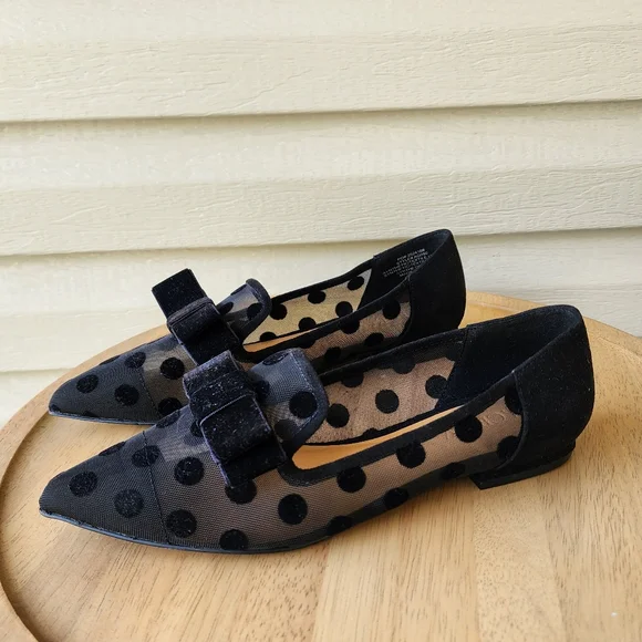 J. Crew dot mesh black flats with velvet bow - Picture 2 of 10